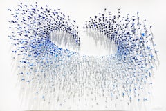 Galaxy of Birds (Blau), Wandskulptur aus Metall in Mischtechnik