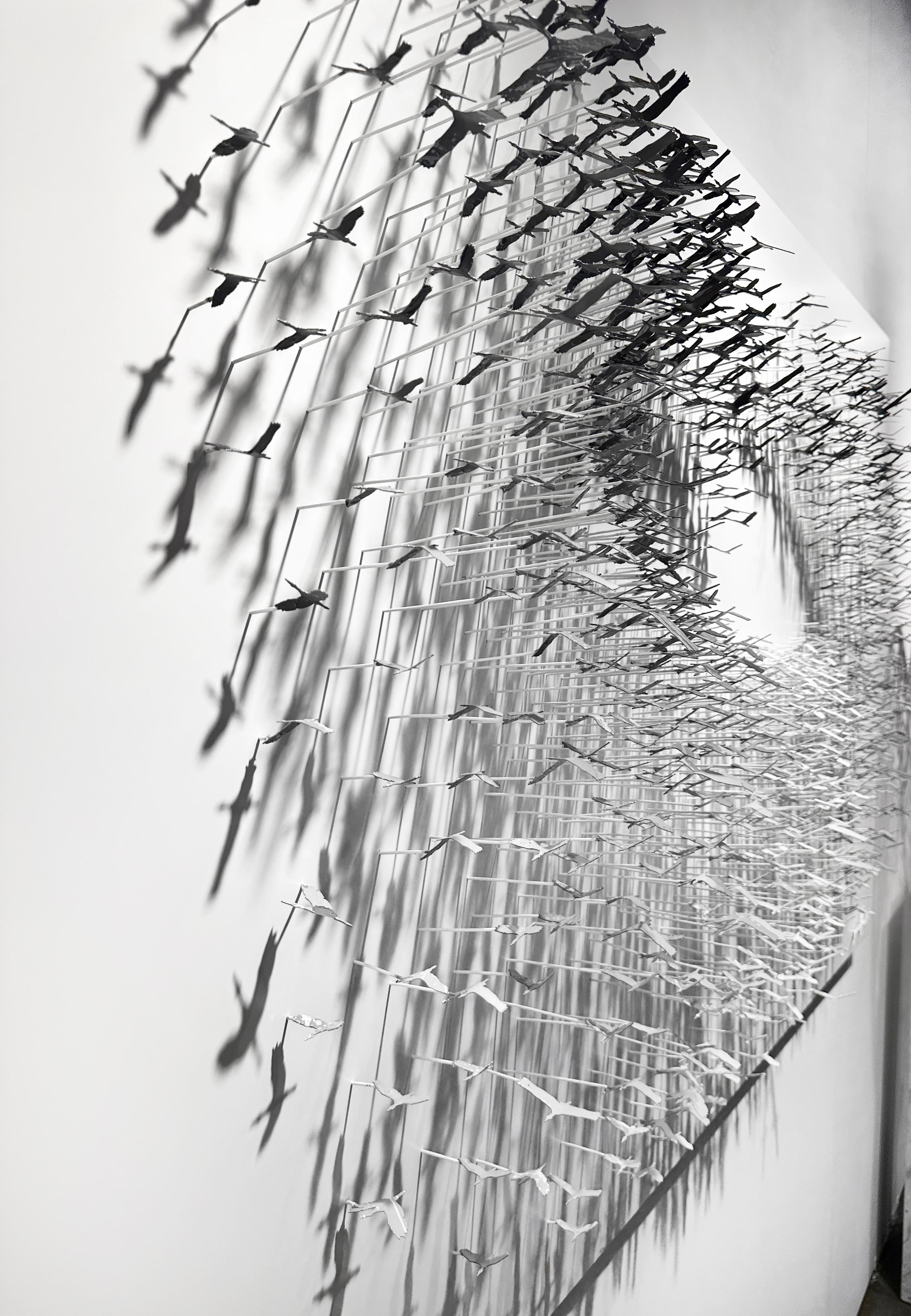 Galaxy of Birds (Grey), Mixed Media Metal Wall Sculpture - Contemporary Mixed Media Art by Joel Amit