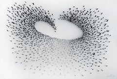 Galaxy of Birds (Grau), Wandskulptur aus Metall in Mischtechnik