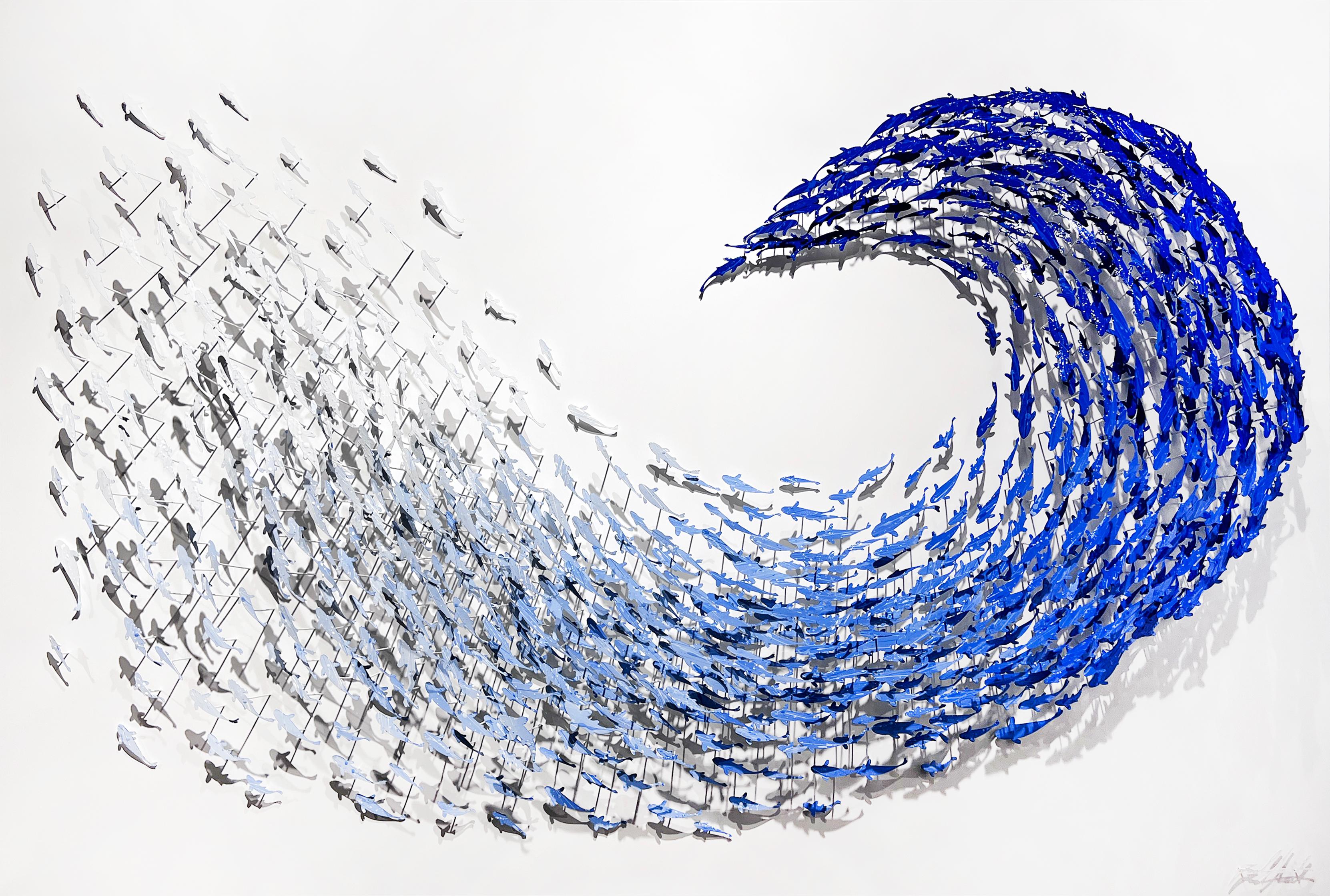 Wave, scultura da parete in metallo a tecnica mista