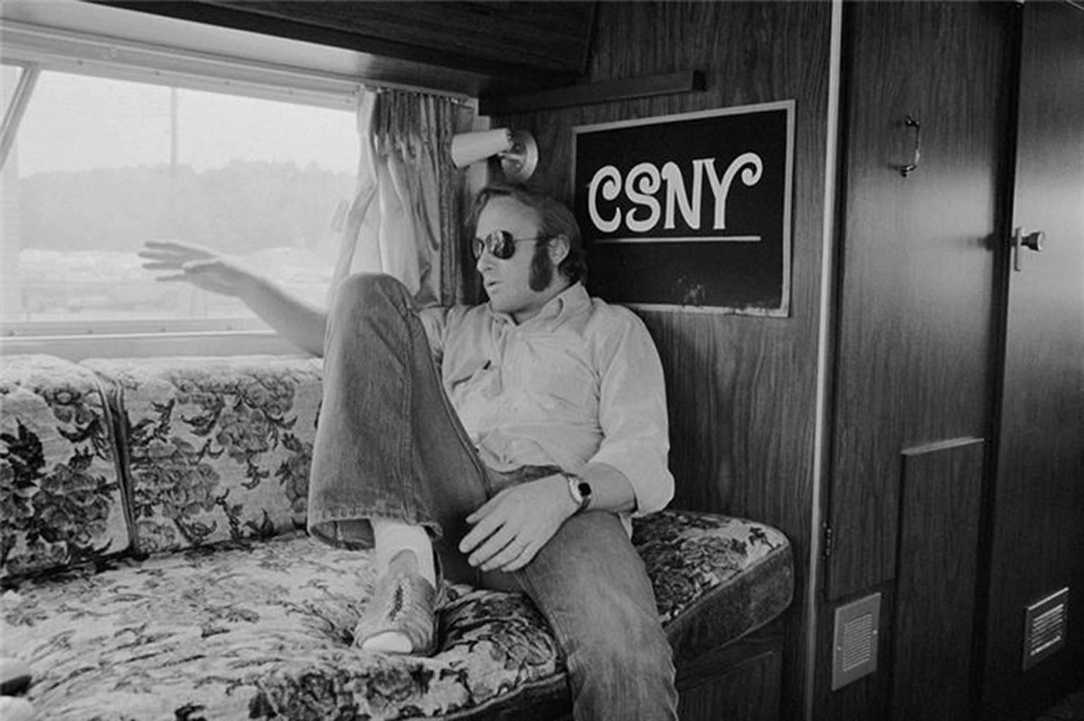 Joel Bernstein Black and White Photograph - Stephen Stills, Tour Bus, 1974