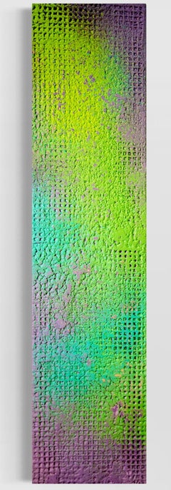 Aurora Borealis, bright green, purple textured rectangle painting by Joel Blenz