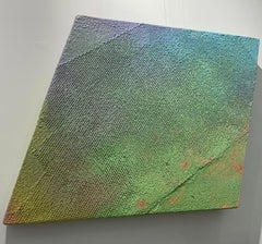 Trapezoid, Mixed media, Teal, purple and orange hues geometrical shape painting