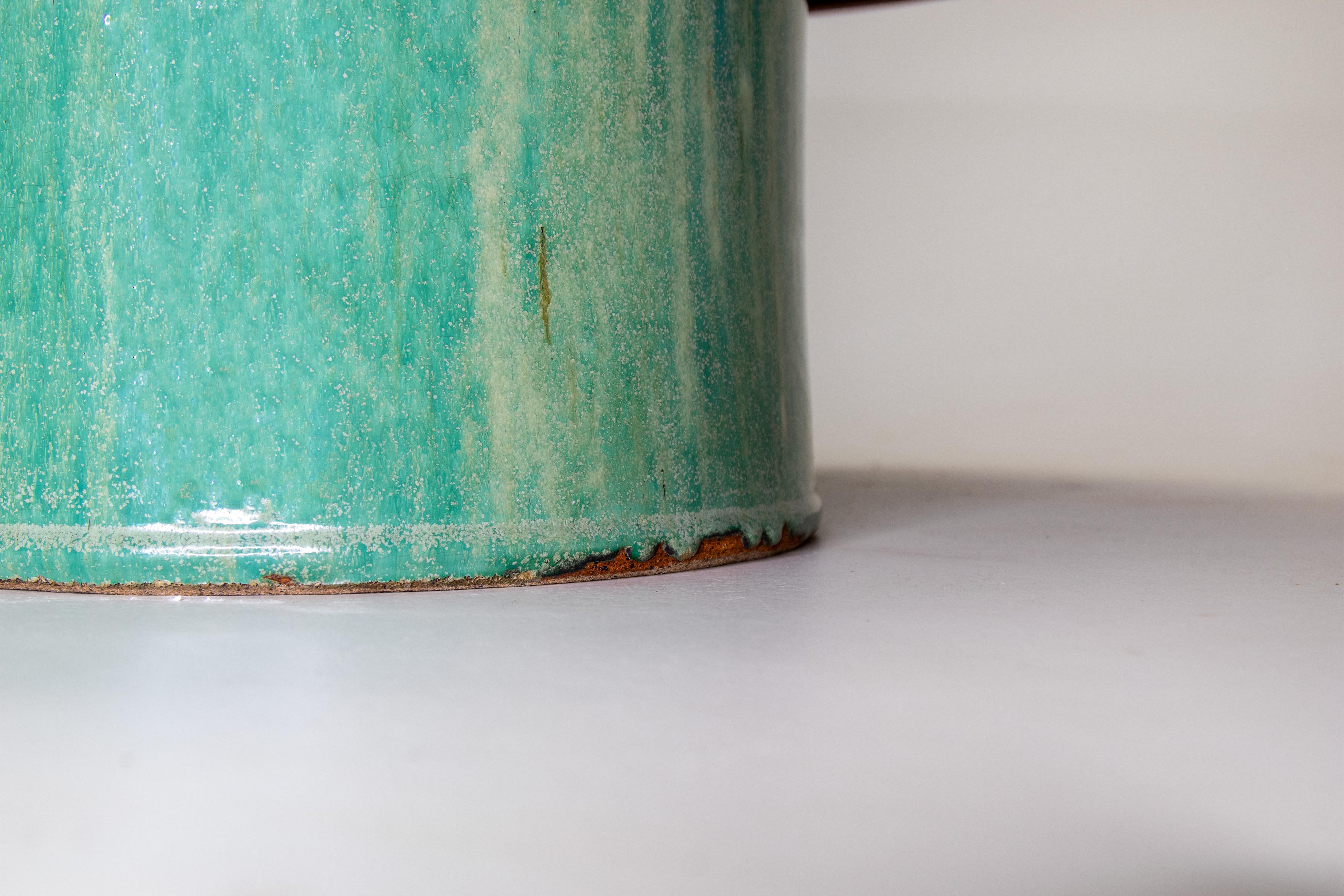 Joel Cottet 1971 Monumental Ceramic Coffee Table Blue green lava glaze For Sale 2
