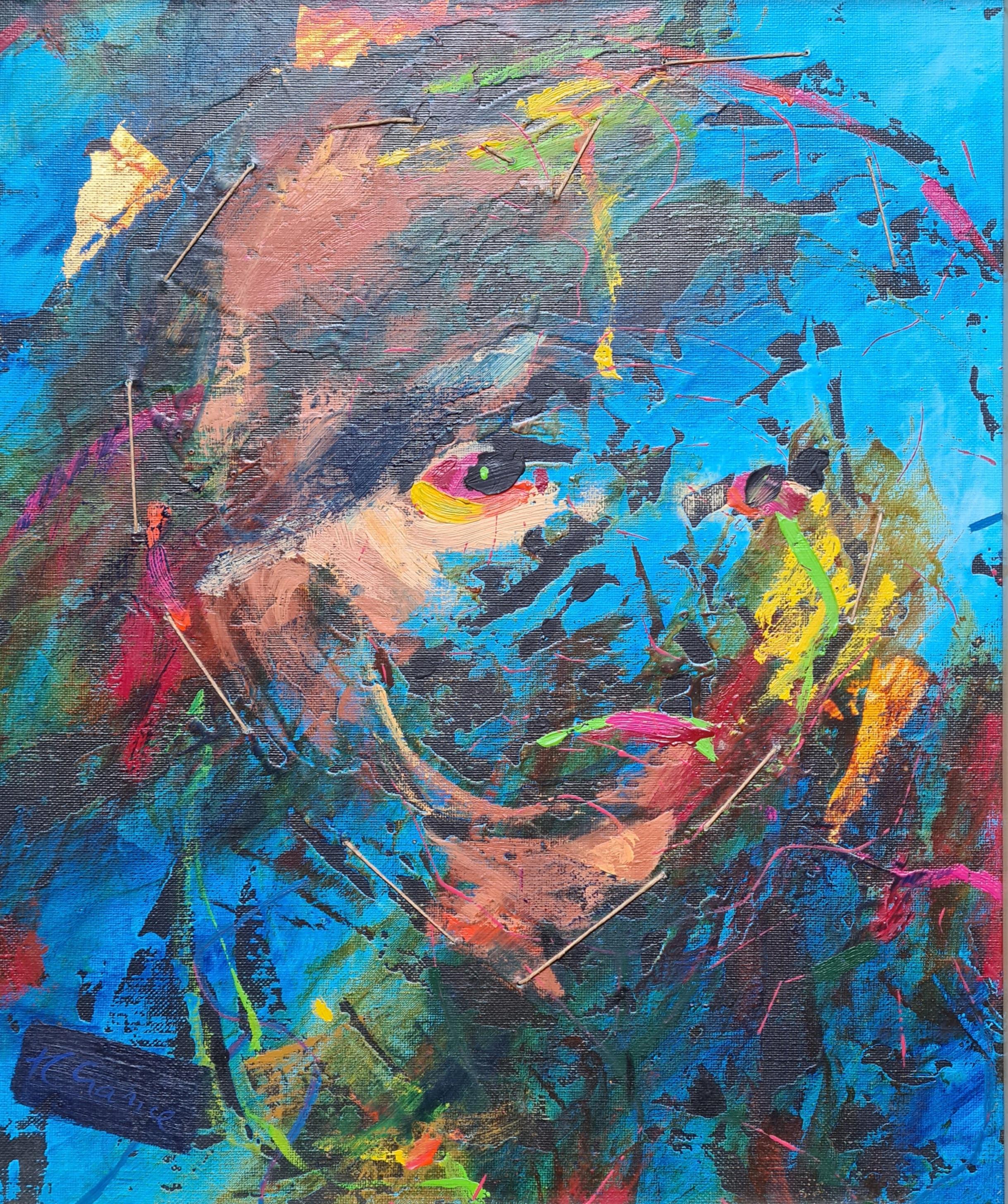 Narzissen, Pose 18, Französisches Porträt des abstrakten Expressionismus. Acryl auf Leinwand.  – Painting von Joel Crance