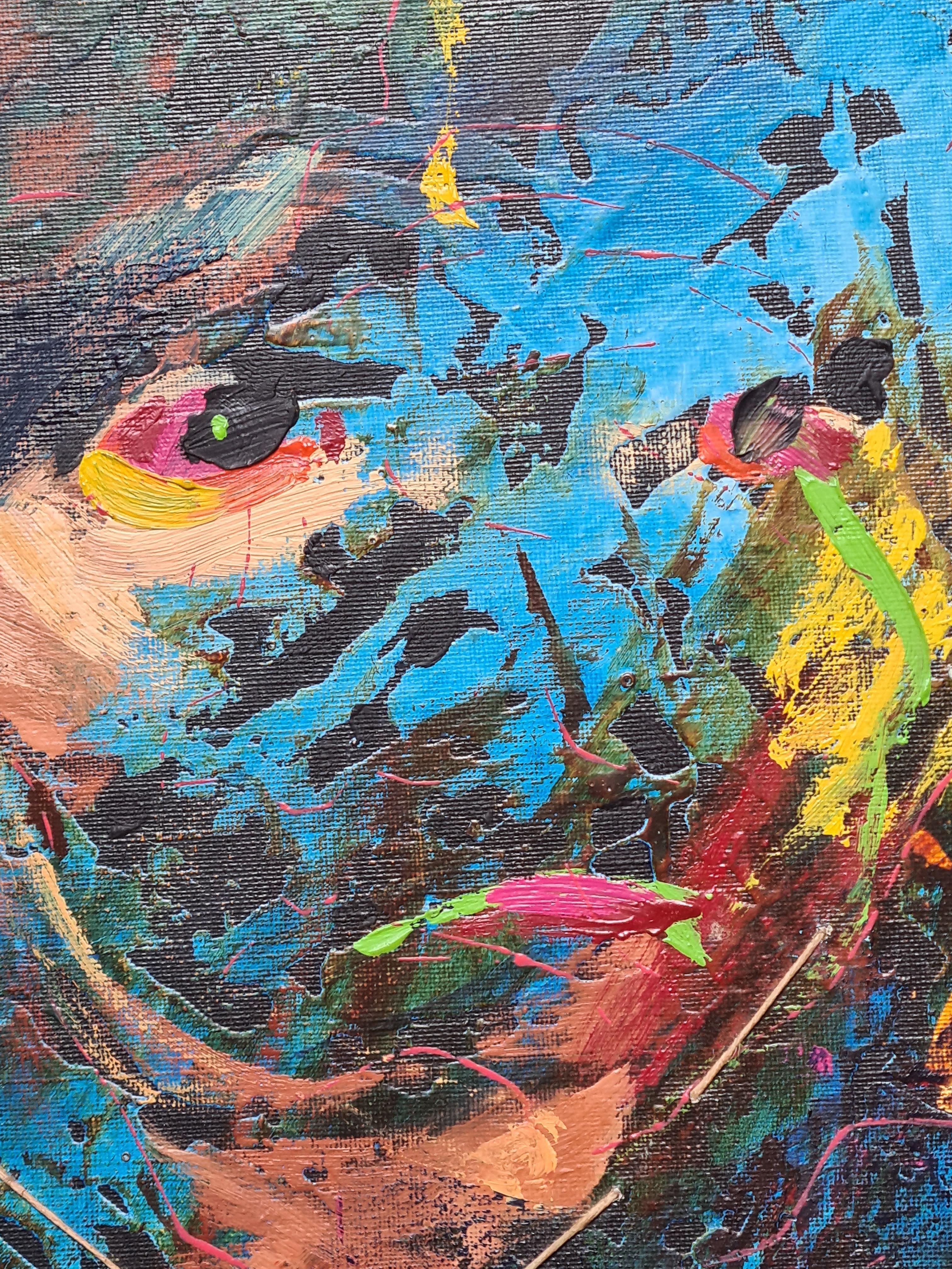Narzissen, Pose 18, Französisches Porträt des abstrakten Expressionismus. Acryl auf Leinwand.  im Angebot 1