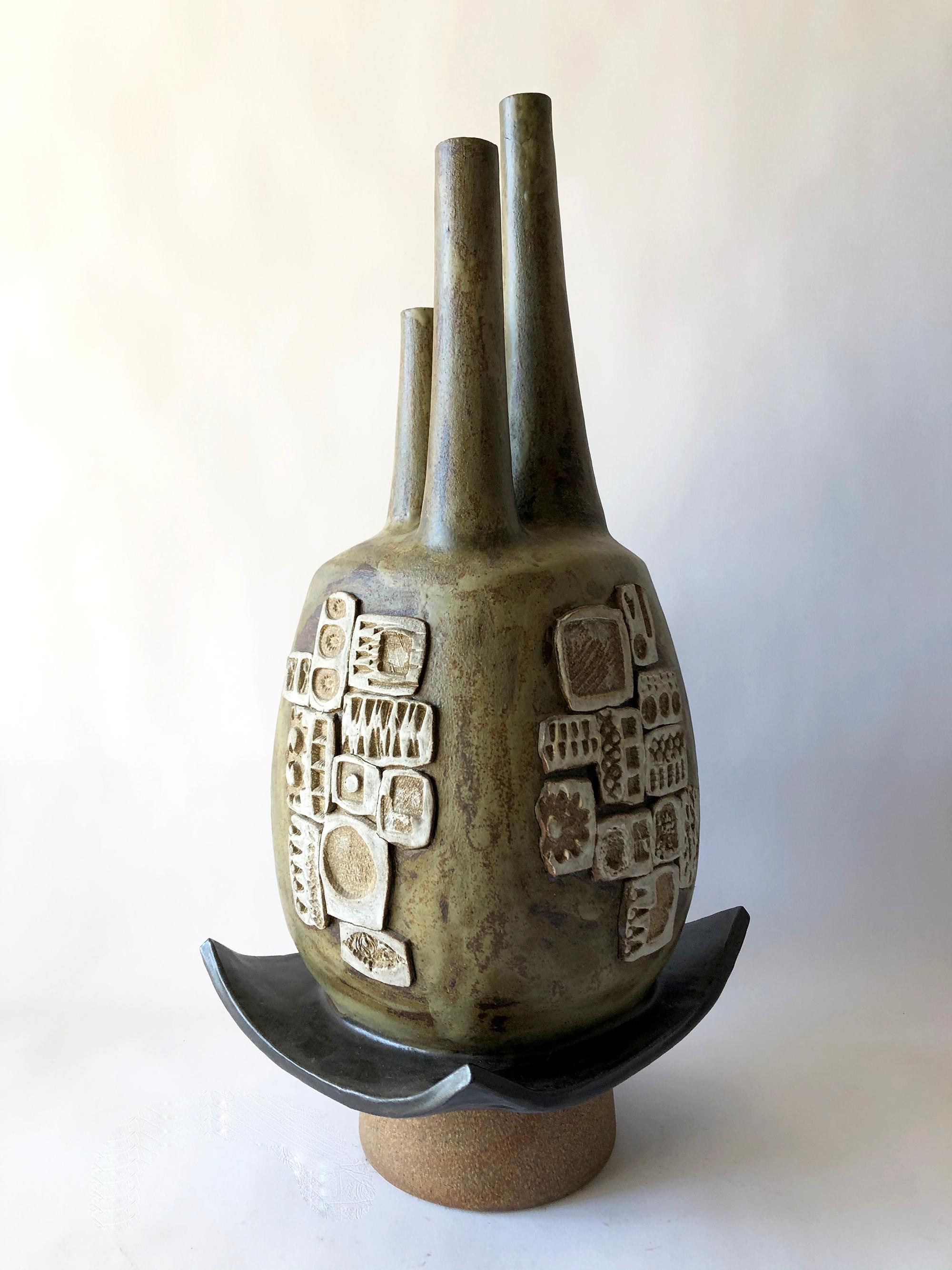 Mid-Century Modern Joel Edwards California Modern Studio Pottery Triple Spouted Vessel Sculpture