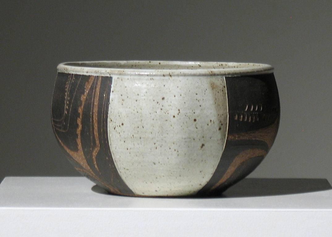 Joel Edwards
1950s
Ceramic bowl with three incised panels and various glazes
6.75 x 12.5 x 12.5 inches