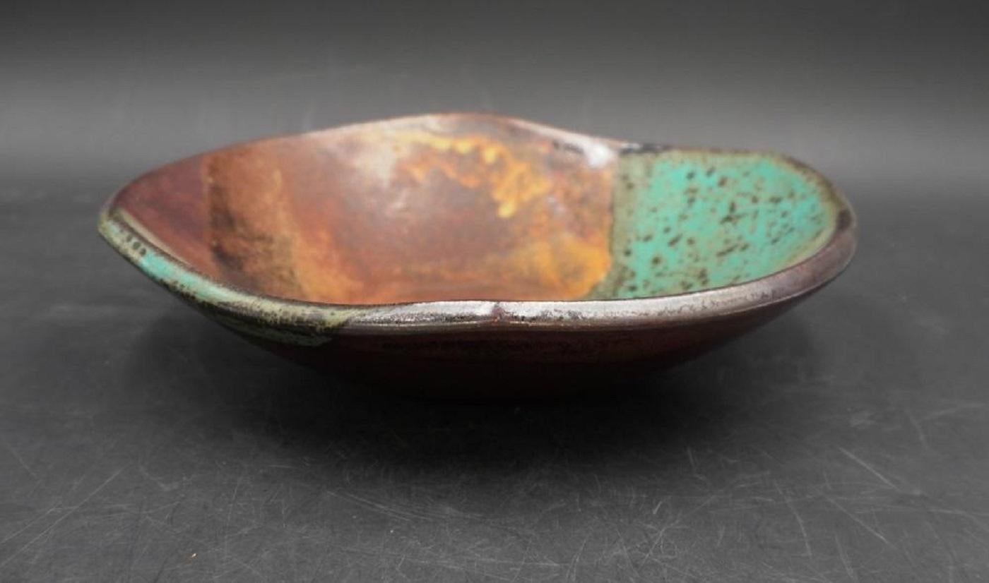 American Joel Edwards Shallow Mid Century Abstract Pottery Bowl For Sale