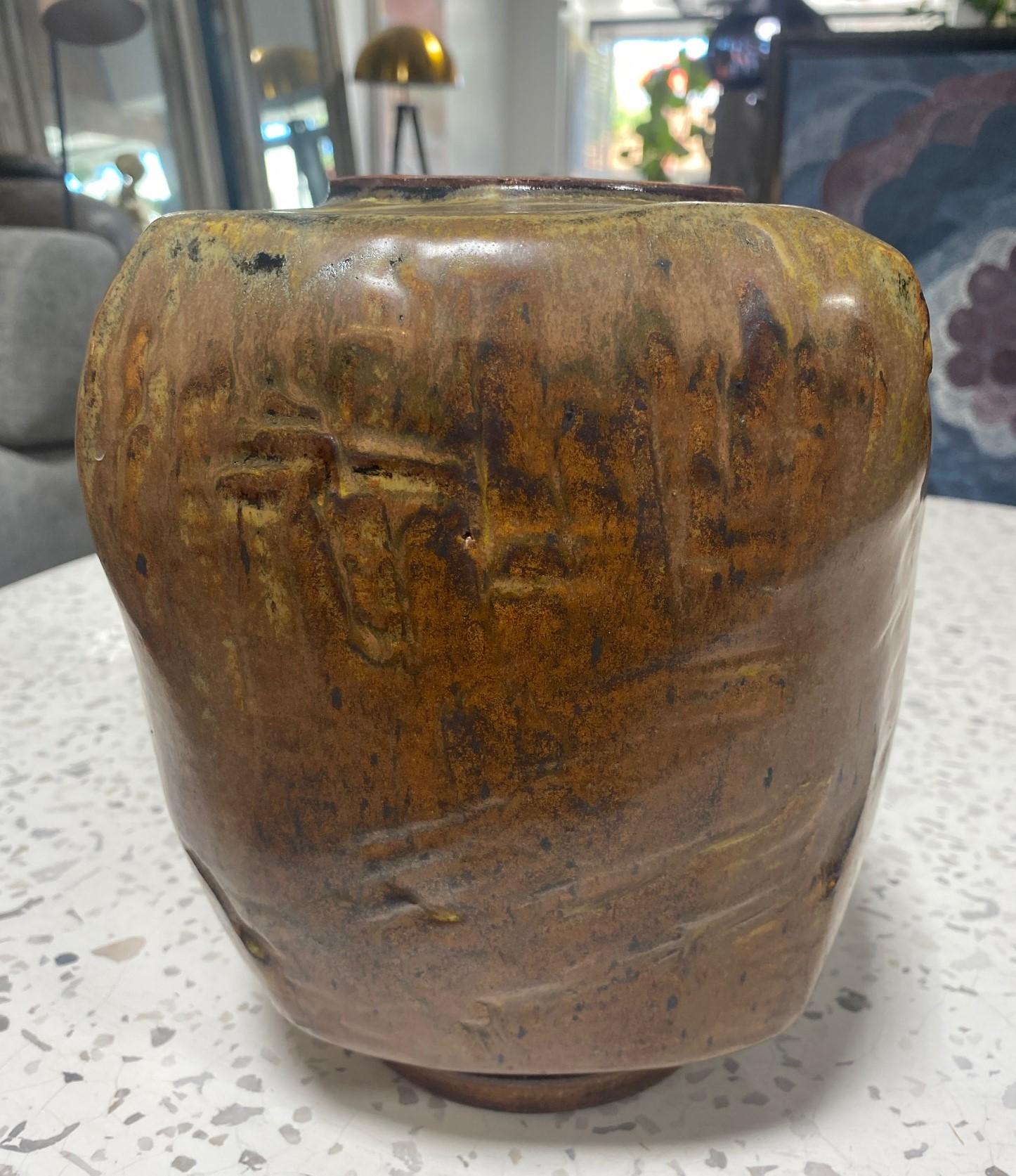 Glazed Joel Edwards Signed Mid-Century Modern Brutalist California Studio Pottery Vase For Sale