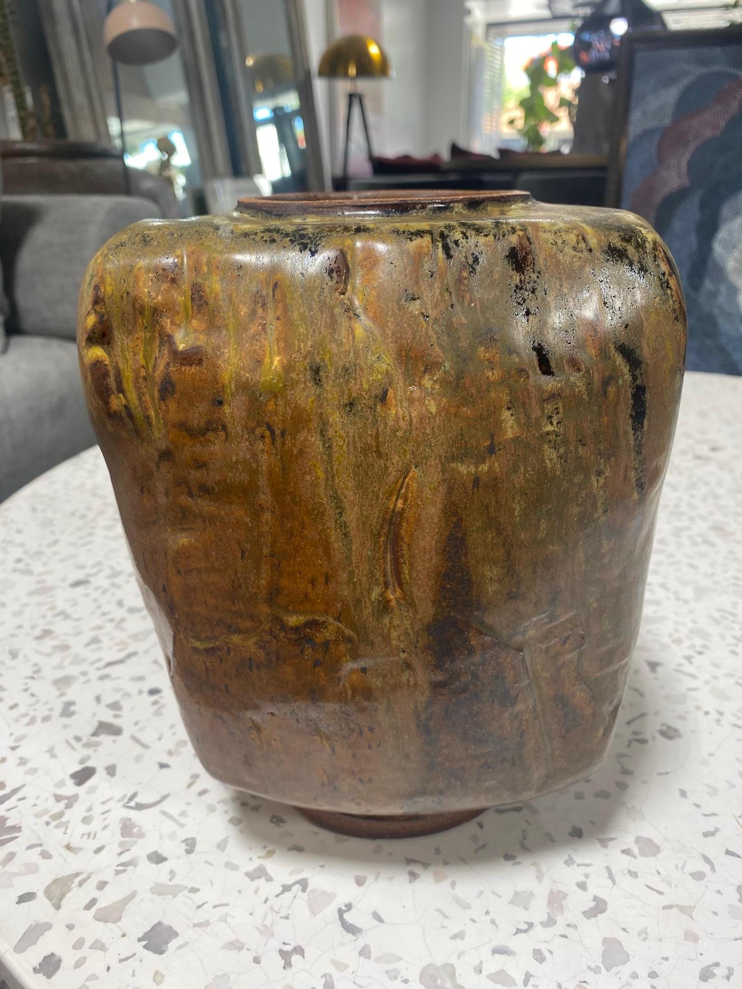Mid-20th Century Joel Edwards Signed Mid-Century Modern Brutalist California Studio Pottery Vase For Sale