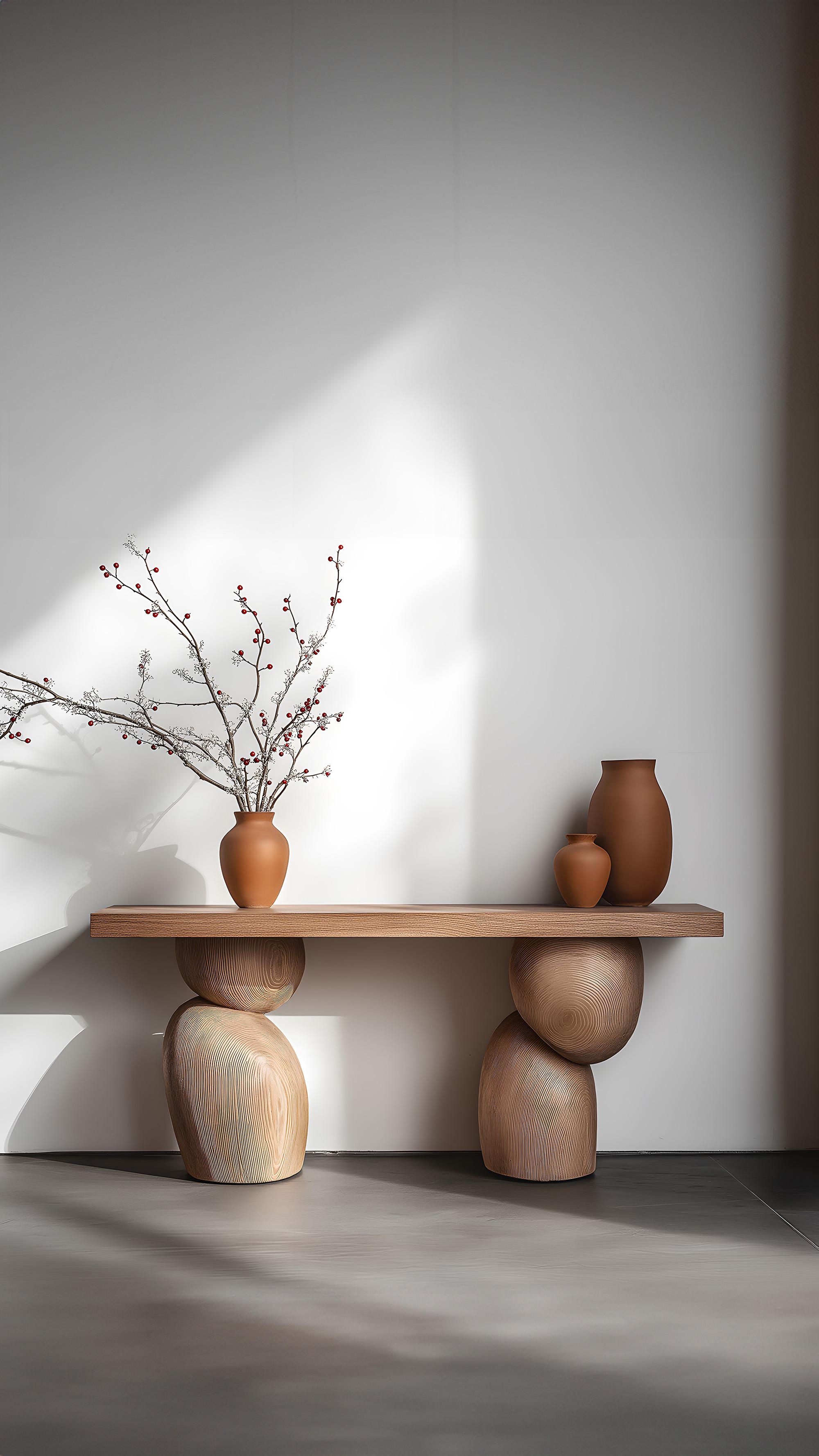 Brutalist Joel Escalona Elefante Console Table 47, Solid Wood, Geometric Detail For Sale