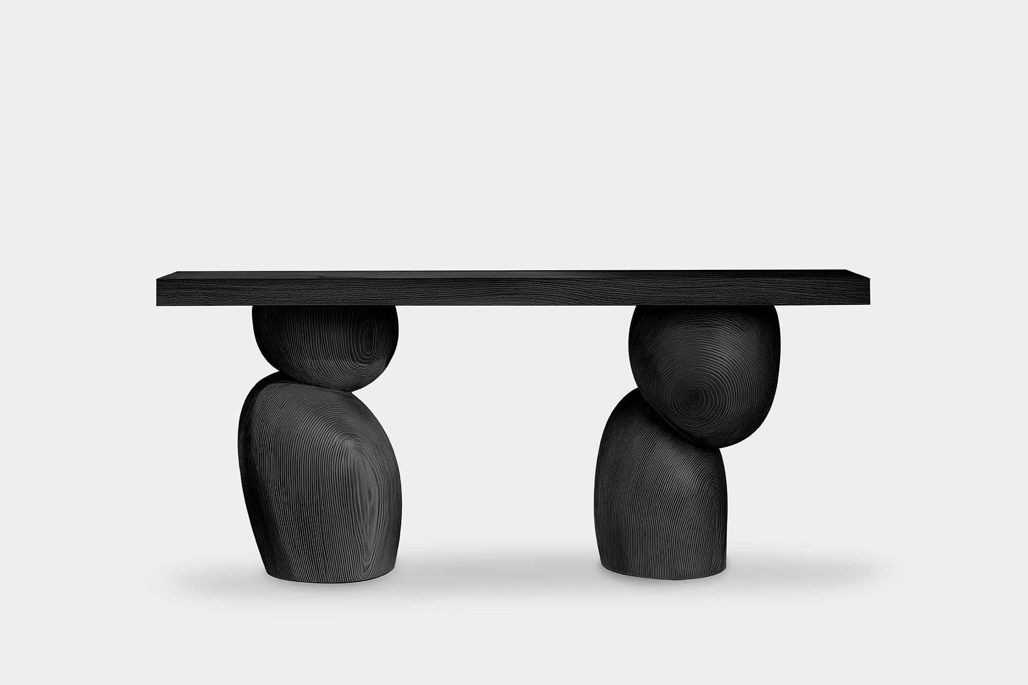 Mexican Joel Escalona Elefante Console Table 47, Solid Wood, Geometric Detail For Sale