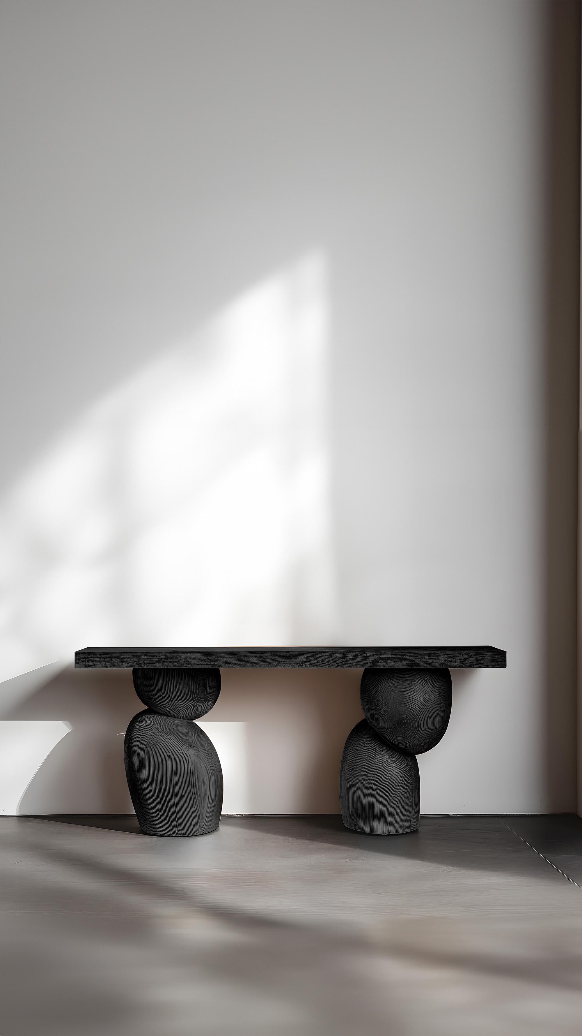 Contemporary Joel Escalona Elefante Console Table 47, Solid Wood, Geometric Detail For Sale