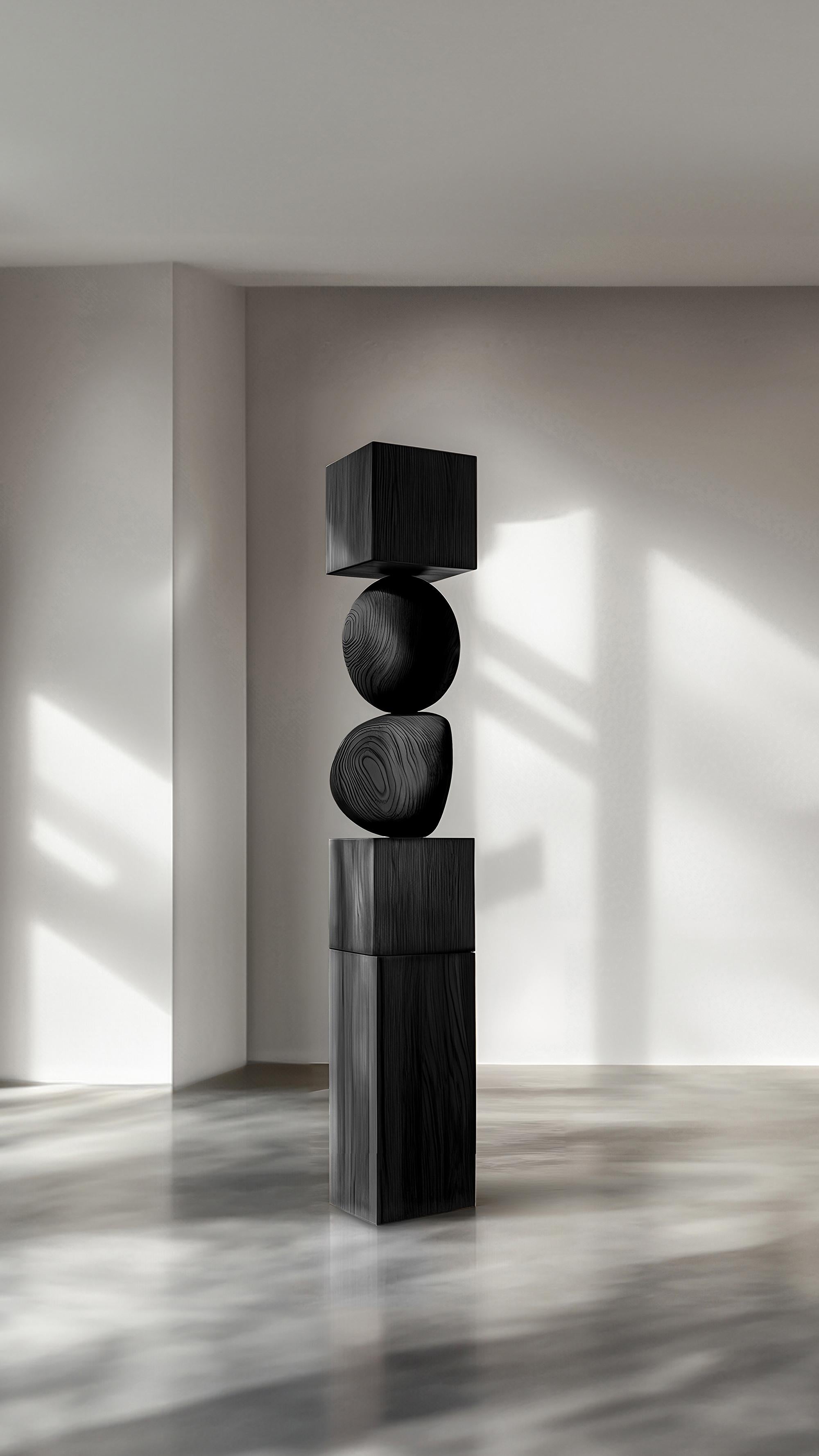 Hand-Crafted Joel Escalona's Creation, Dark Black Solid Wood Totem, Still Stand No84 For Sale