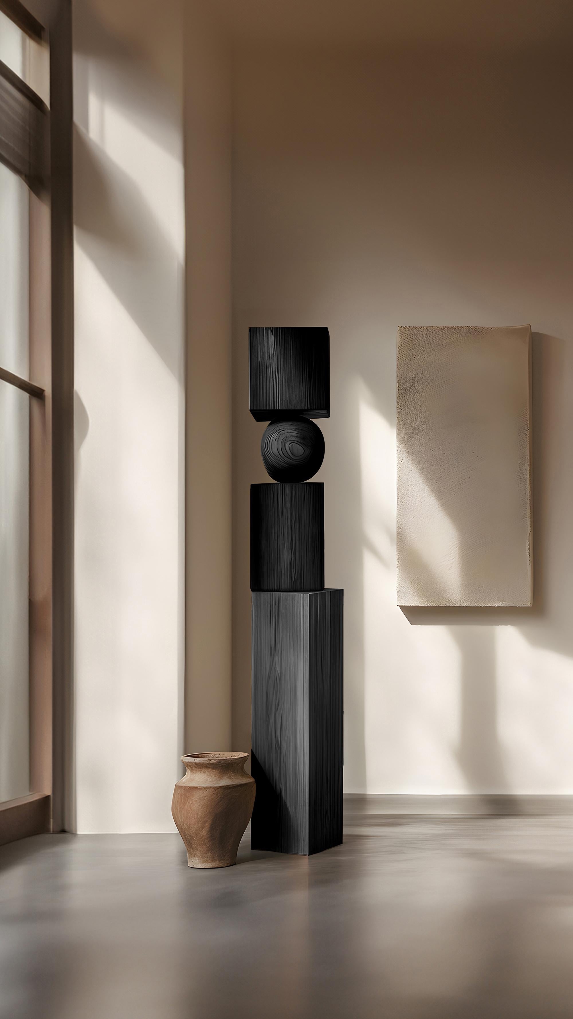 Contemporary Joel Escalona's Creation, Dark Black Solid Wood Totem, Still Stand No84 For Sale