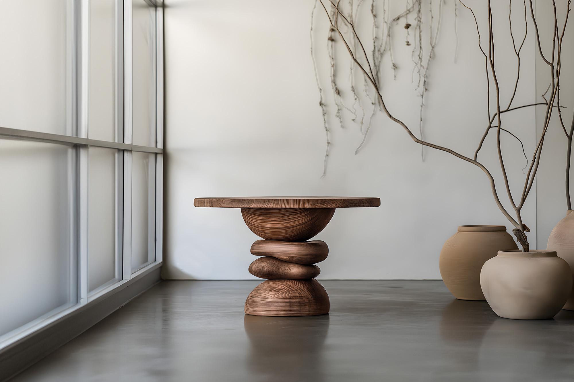 Brutalist Joel Escalona's Elefante Side Table 12, Rounded Silhouette, Walnut Wood For Sale