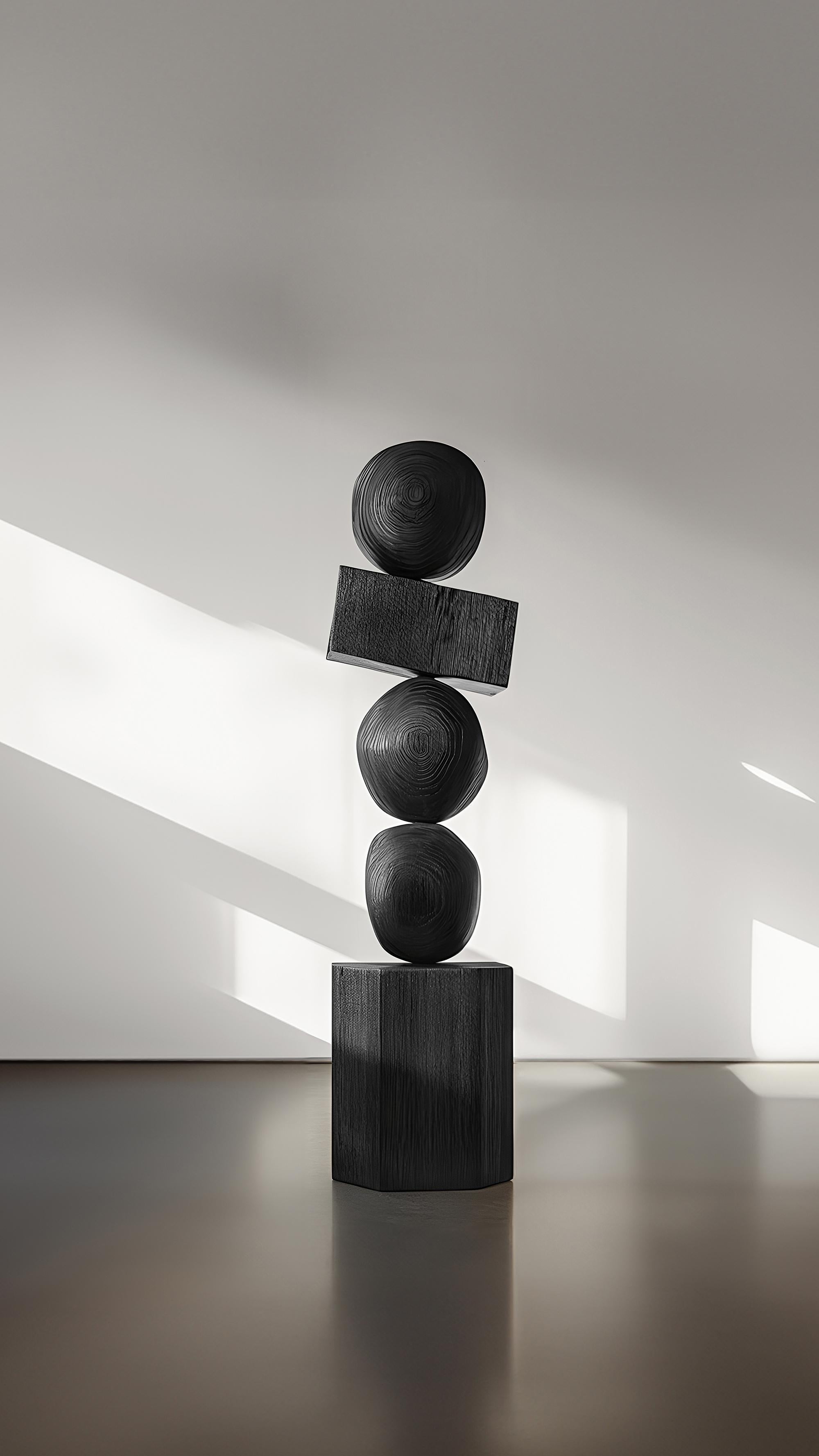 Mexican Joel Escalona's Sleek Dark Totem in Black Solid Wood, Still Stand No92 For Sale