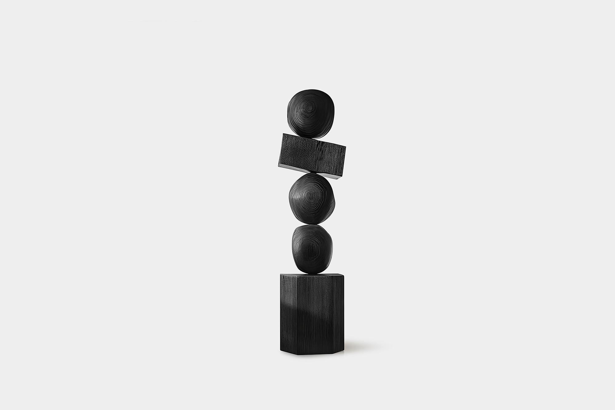 Hand-Crafted Joel Escalona's Sleek Dark Totem in Black Solid Wood, Still Stand No92 For Sale
