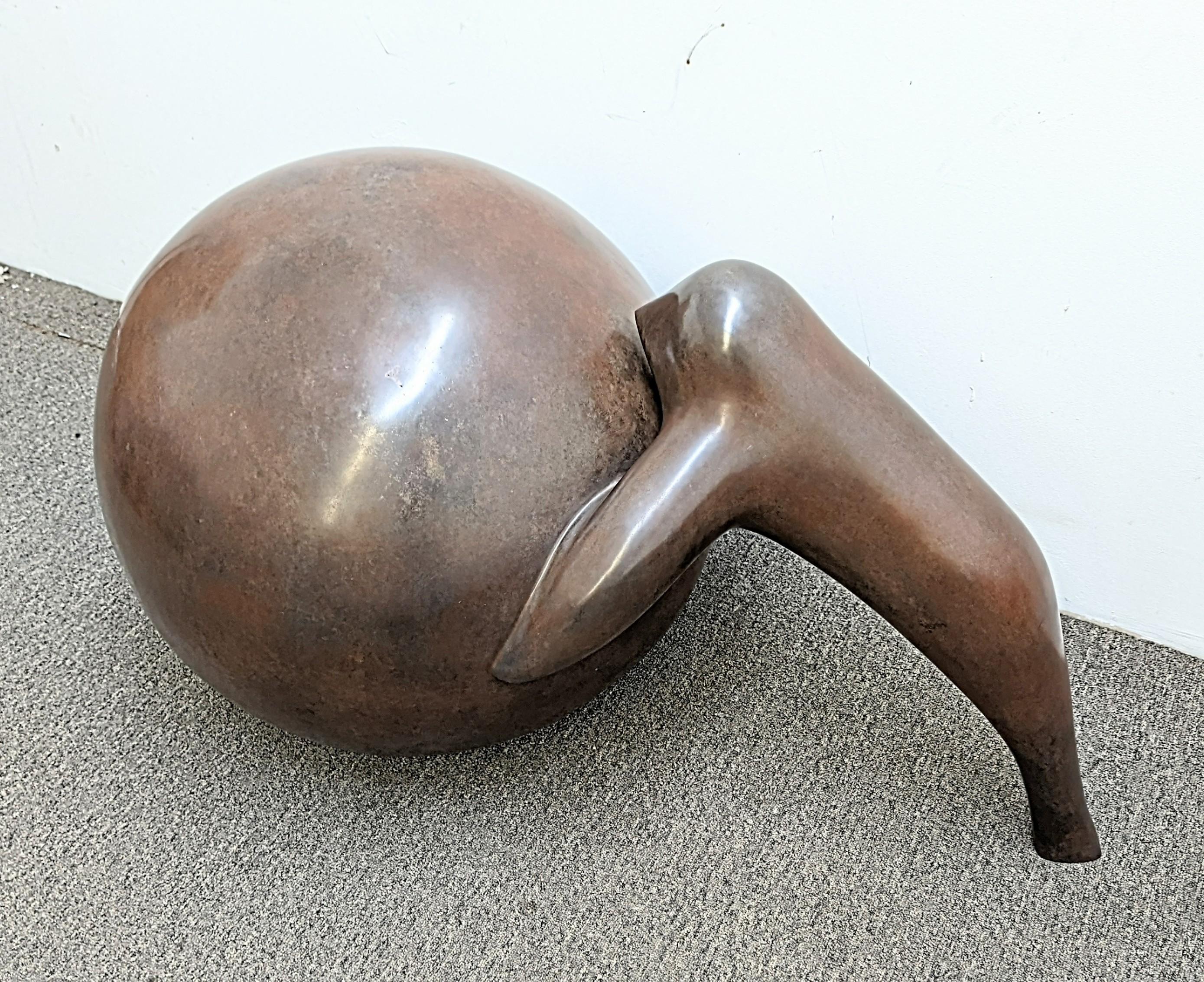 Artist: Joel Fisher, American (1947 - ) - Title: Baby Seal w./ball - Year: 1994 - Medium: Bronze Sculpture. Signature and number inscribed - Edition: A.P. 1/5 - Size: 25.5 in. x 48 in. x 28.5 in.