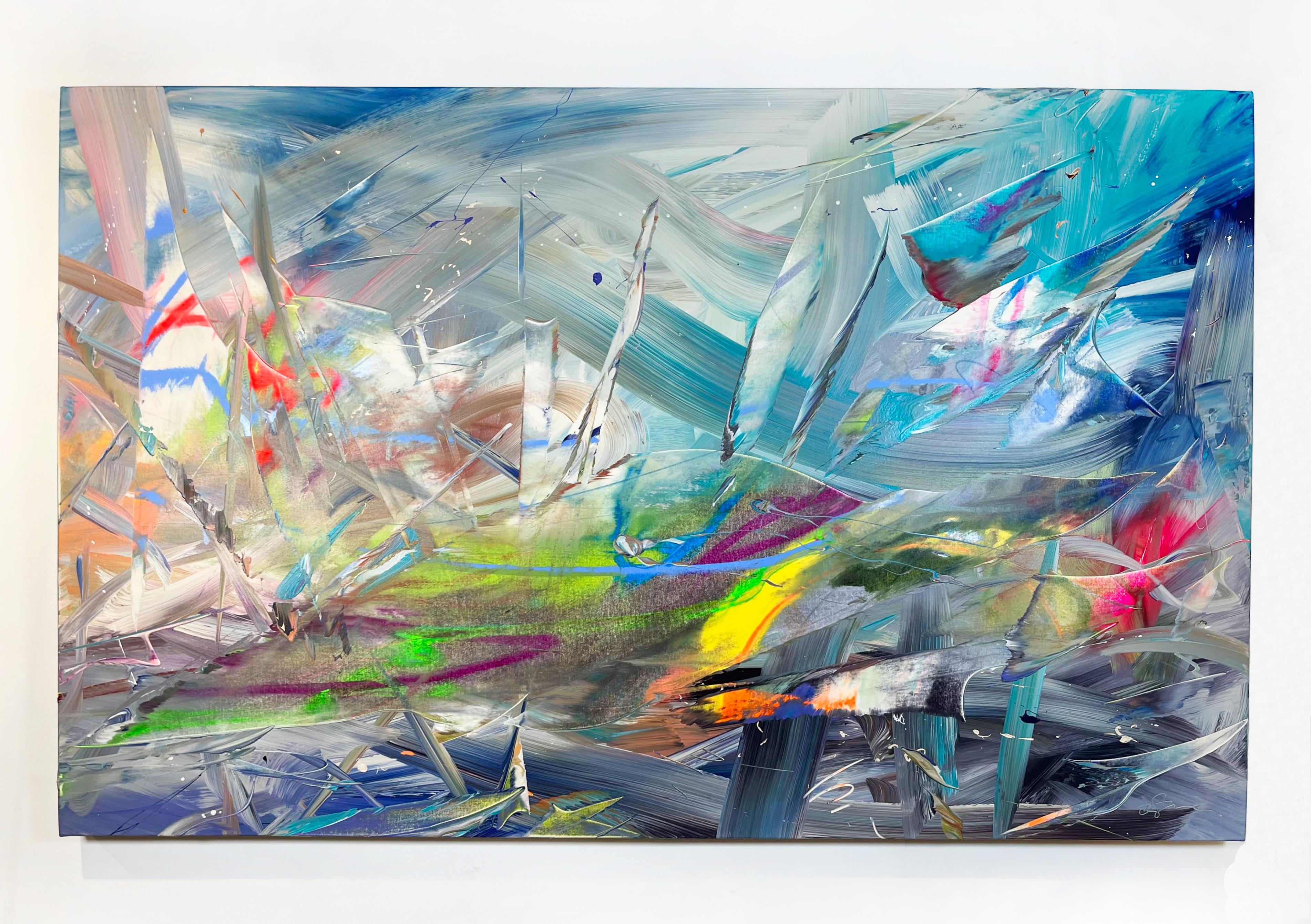 Joel Masewich Abstract Painting - Blue Sky Crush 36 x 54