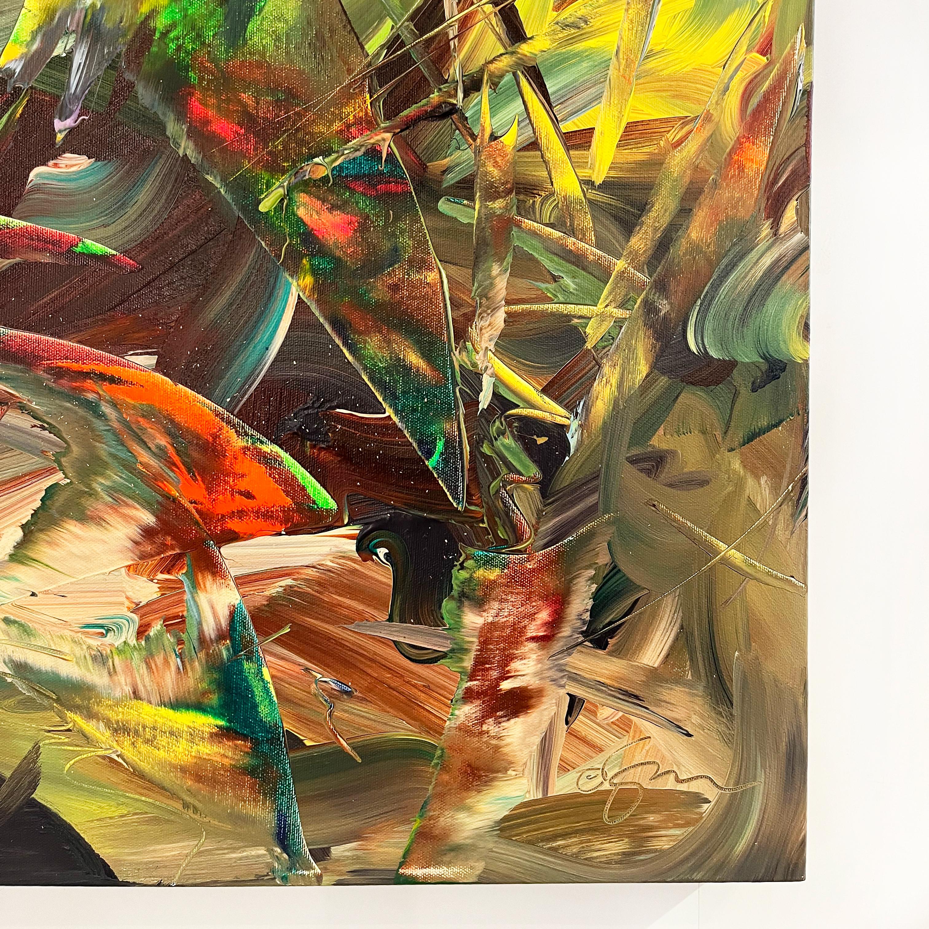 Joel Masewichs vielschichtige, imaginär-abstrakte Werke stellen seine emotionale Reaktion auf Landschaften dar, wobei viele seiner Werke visuelle Bezüge zu Wasser oder Licht enthalten. Die lebhaften Farbtöne sind so kontrastreich, als würden sie von