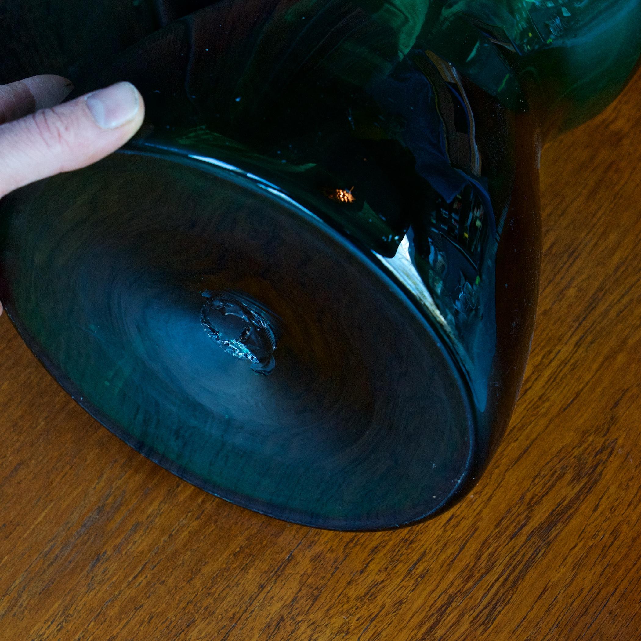 Mid-Century Modern Joel Myers Emerald Green Blenko Genie Bottle Vase Retro Midcentury Art Glass For Sale