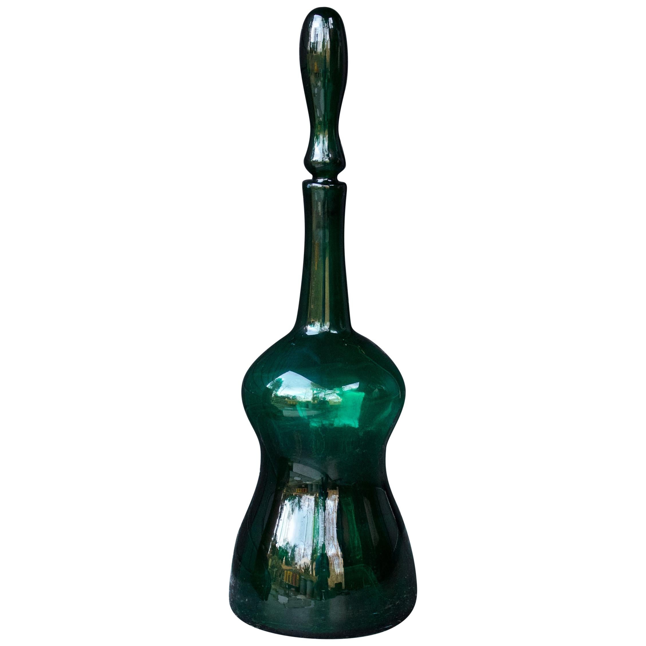 Joel Myers Emerald Green Blenko Genie Bottle Vase Retro Midcentury Art Glass For Sale