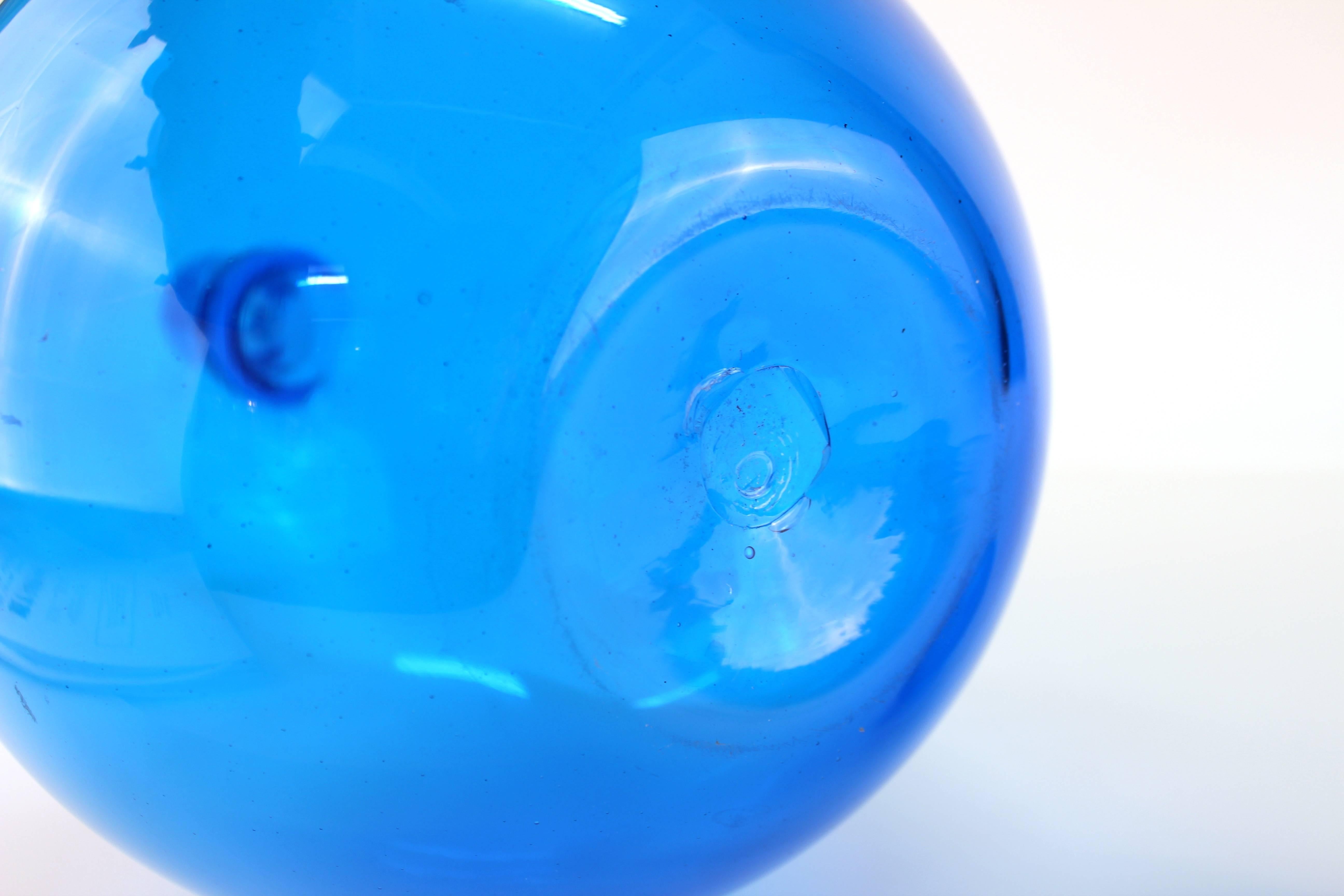 Glass Joel Myers for Blenko Midcentury Turquoise Ball Decanter