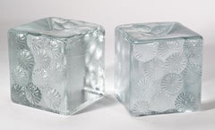 Joel Myers for Blenko Pair of Crystal Cube Bookends, 1967