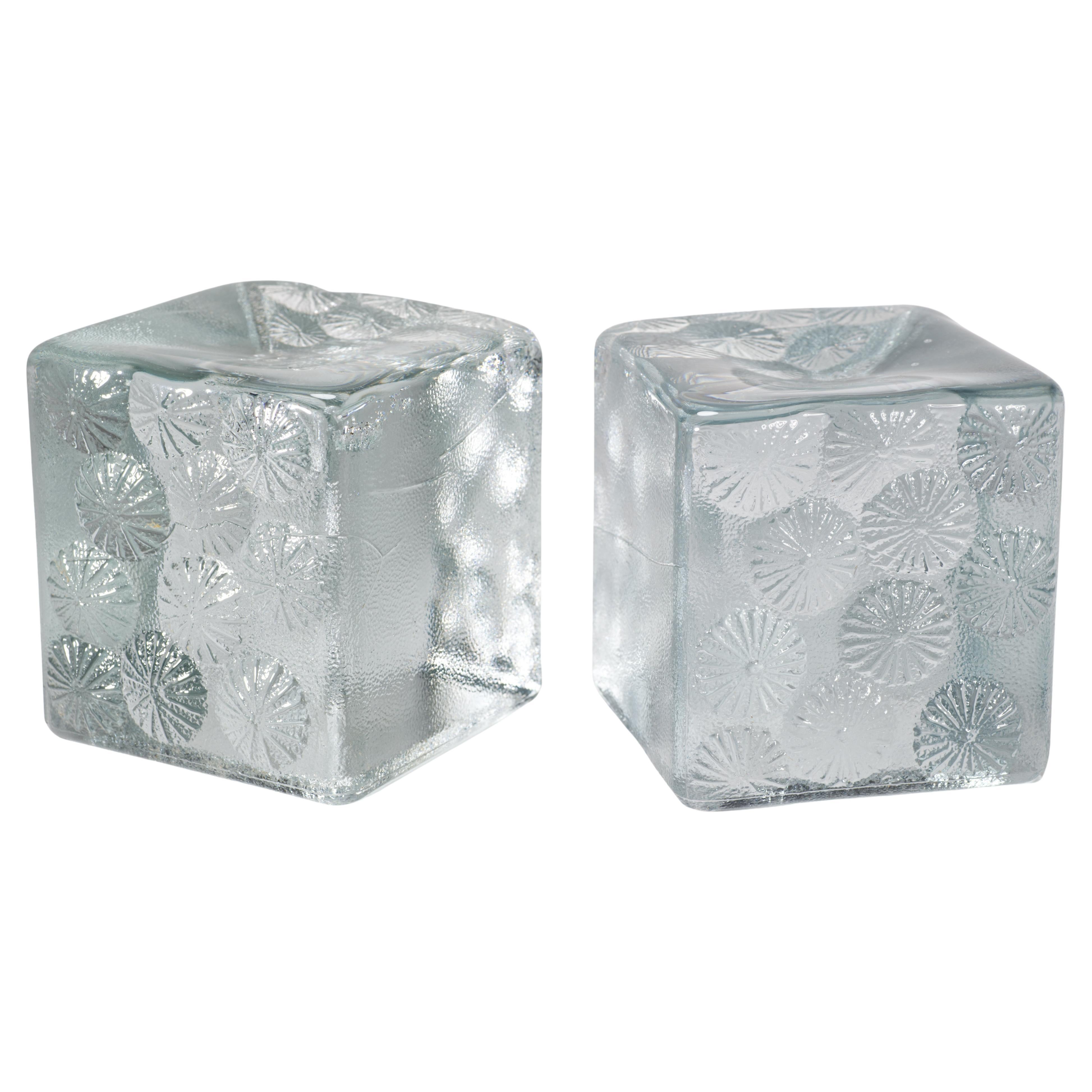 Joel Myers for Blenko Pair of Crystal Cube Bookends, 1967