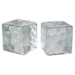 Paire de serre-livres cubiques en cristal Joel Myers pour Blenko, 1967