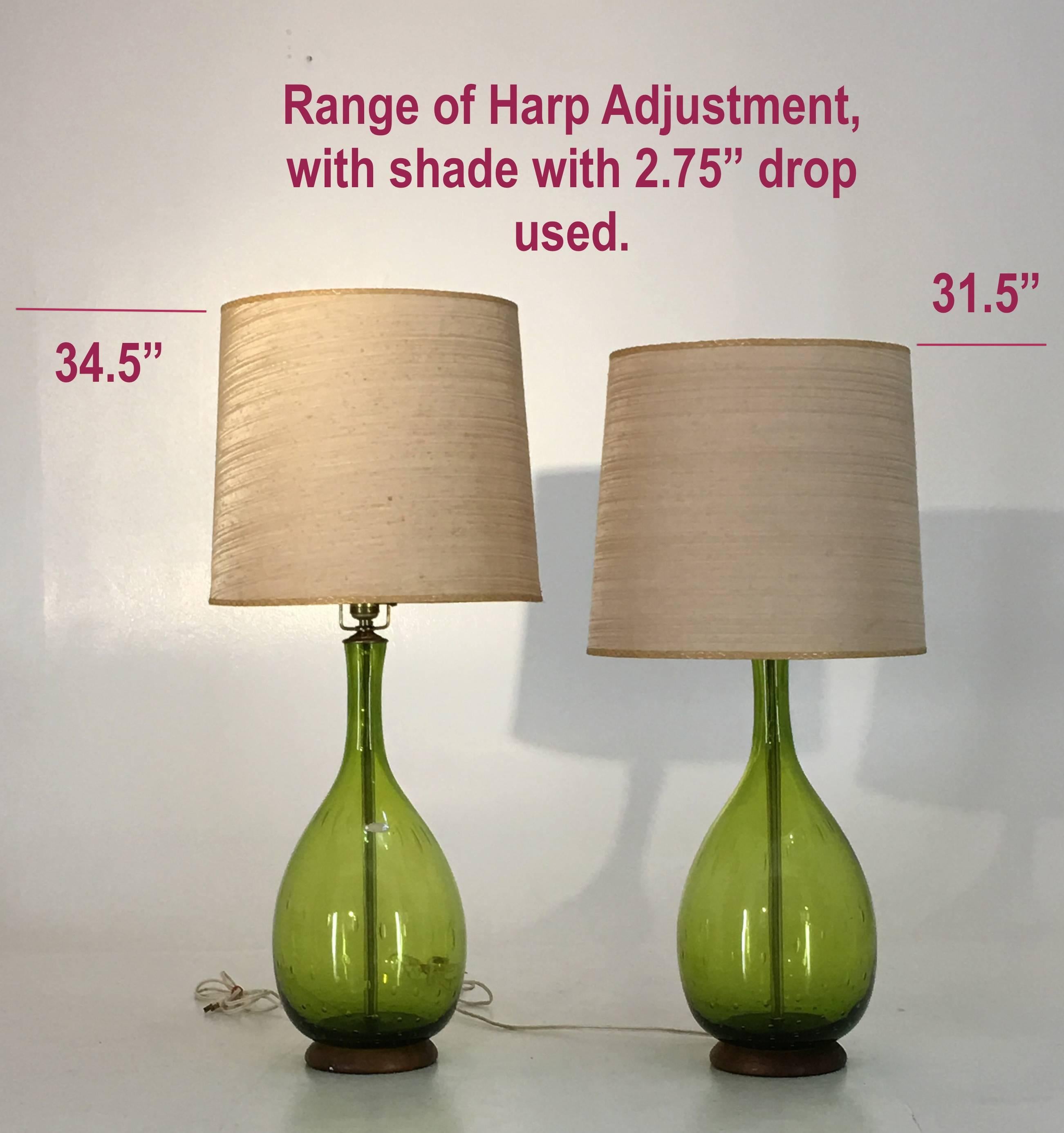 Joel Myers Large Blenko Table Lamps 1967 in Olive Green Glass 1