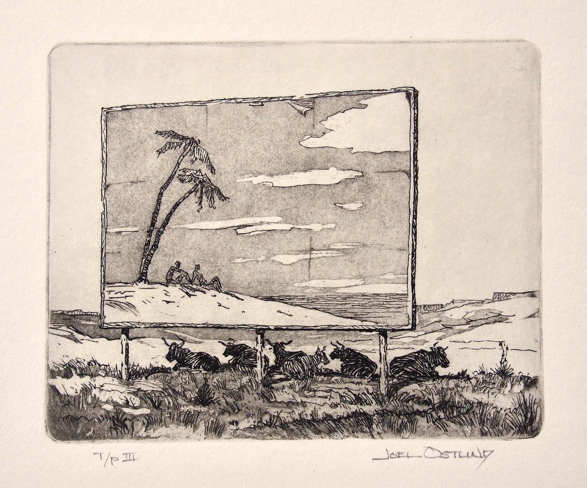 A Shore by the Sagebrush Sea TP (beach, billboard, pasture, black & white) - Print by Joel Ostlind