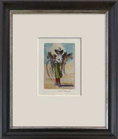 Lily of the West VIII (Etching, watercolor, cowgirl, attitude, horses) 