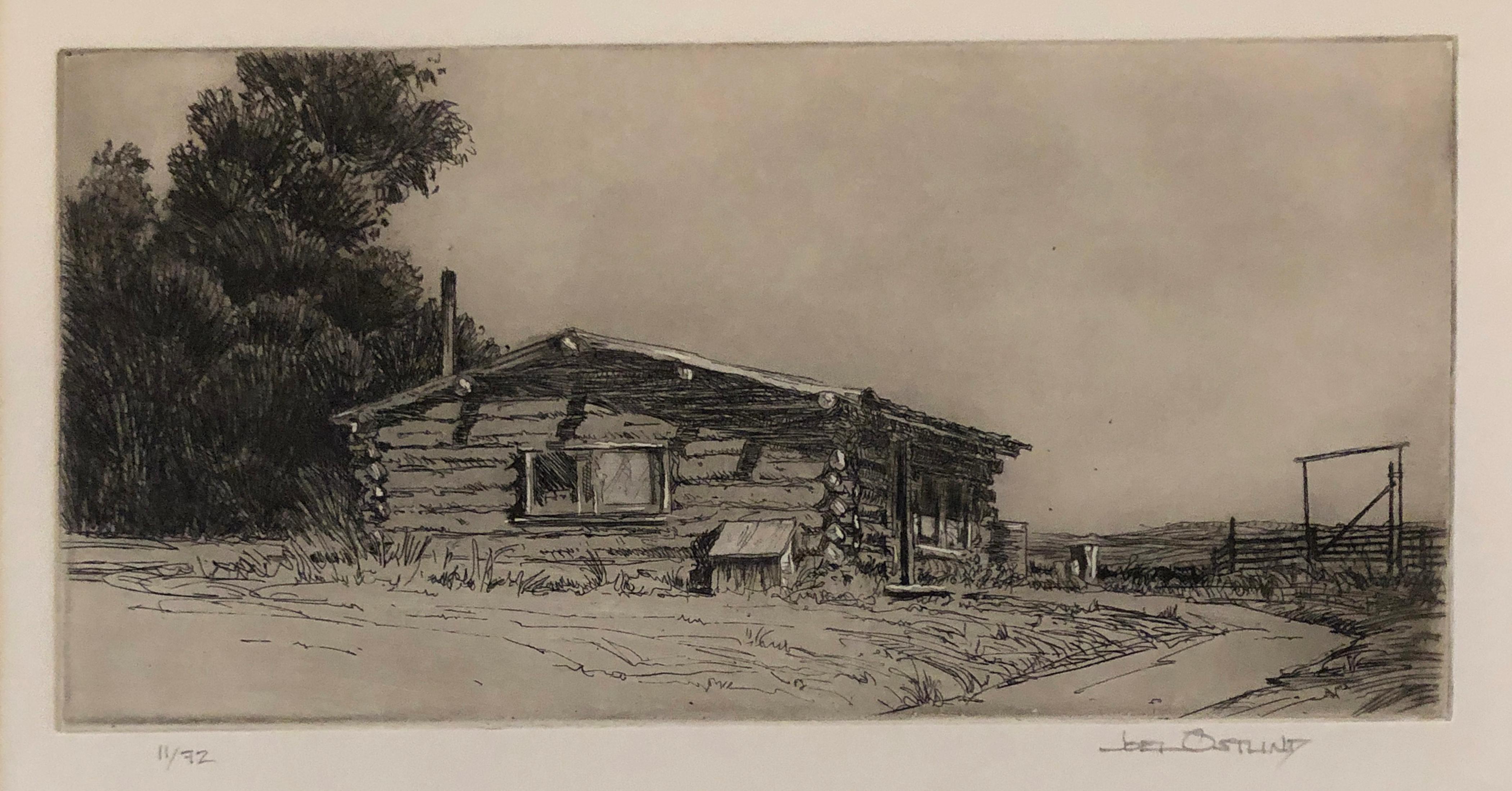 Summer Cow Camp 11/72 (log cabin, rustic, ranch life) - Print by Joel Ostlind