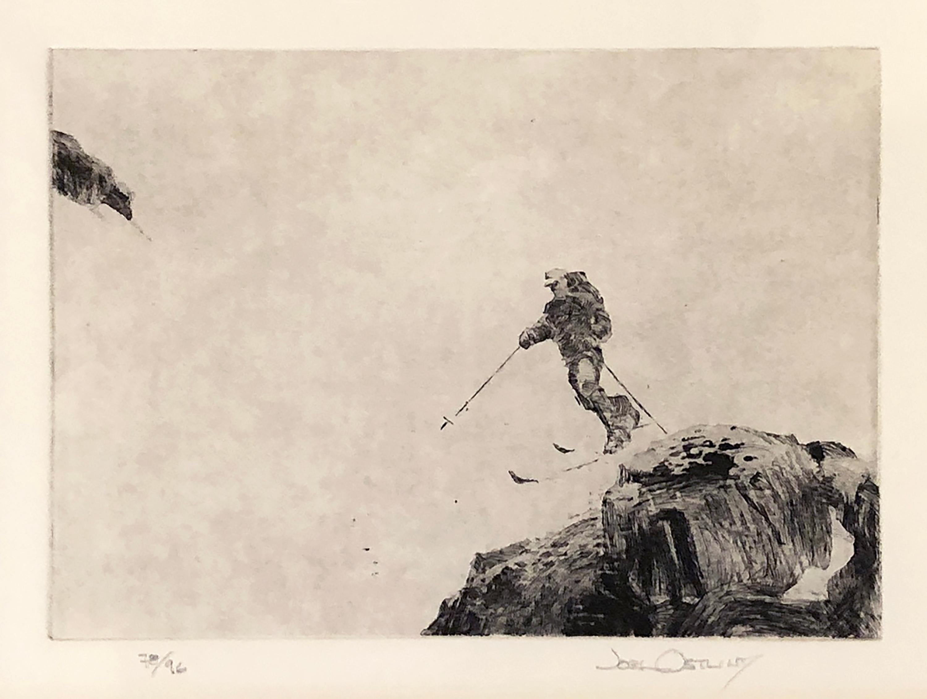 Telemark Rock 78/96 (snow skiing, cliff jumping, bliss) - Print by Joel Ostlind