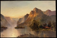 Loch Keepers Cottage Pintura al óleo escocesa sobre lienzo, Victoriana, 20x30 pulgadas