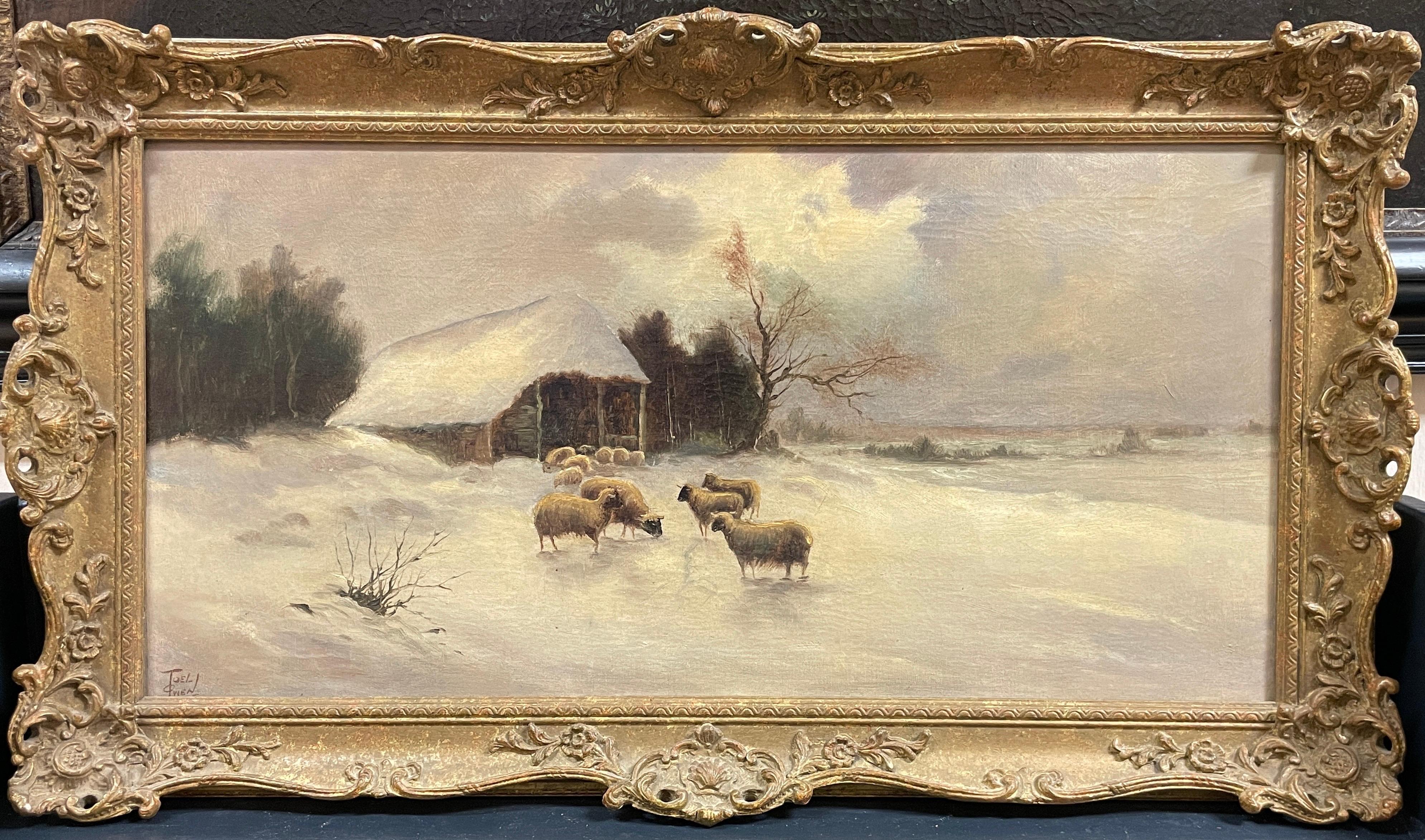 sheep in snow painting