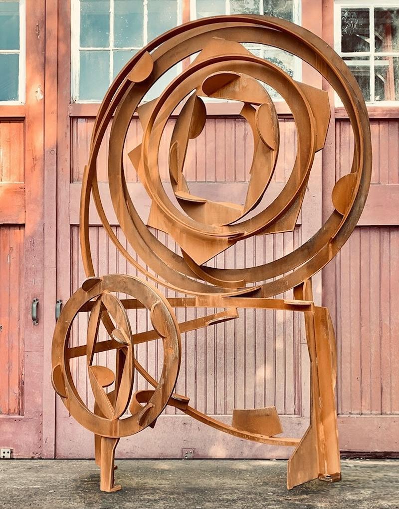 Abstract Sculpture Joel Perlman - Sculpture d'extérieur industrielle abstraite en acier et métal « Big Round II »