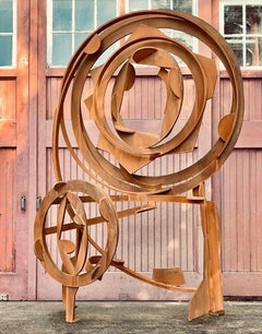 Sculpture d'extérieur industrielle abstraite en acier et métal « Big Round II »