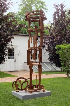 Sculpture d'extérieur industrielle abstraite en acier et métal