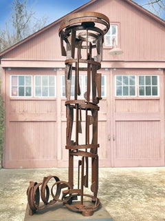 "Double Top" Abstrakte, industrielle Stahl-Metall-Skulptur für den Außenbereich