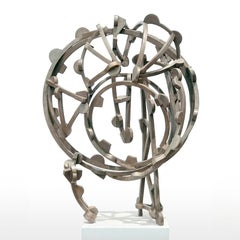 "Grey Gear" Abstract, Industrial Bronze Metal Sculpture by Joel Perlman