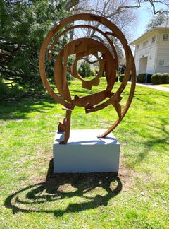 "Round East" Abstract, Industrial Steel Metal Outdoor Sculpture