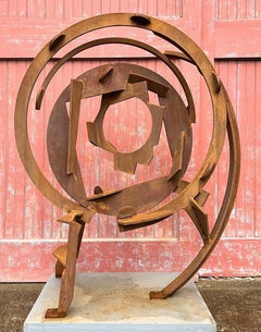 "Round East" Abstract, Industrial Steel Metal Outdoor Sculpture