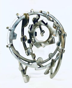 "Silver Circle" Abstract, Metal Sculpture in shiny stainless steel, silver