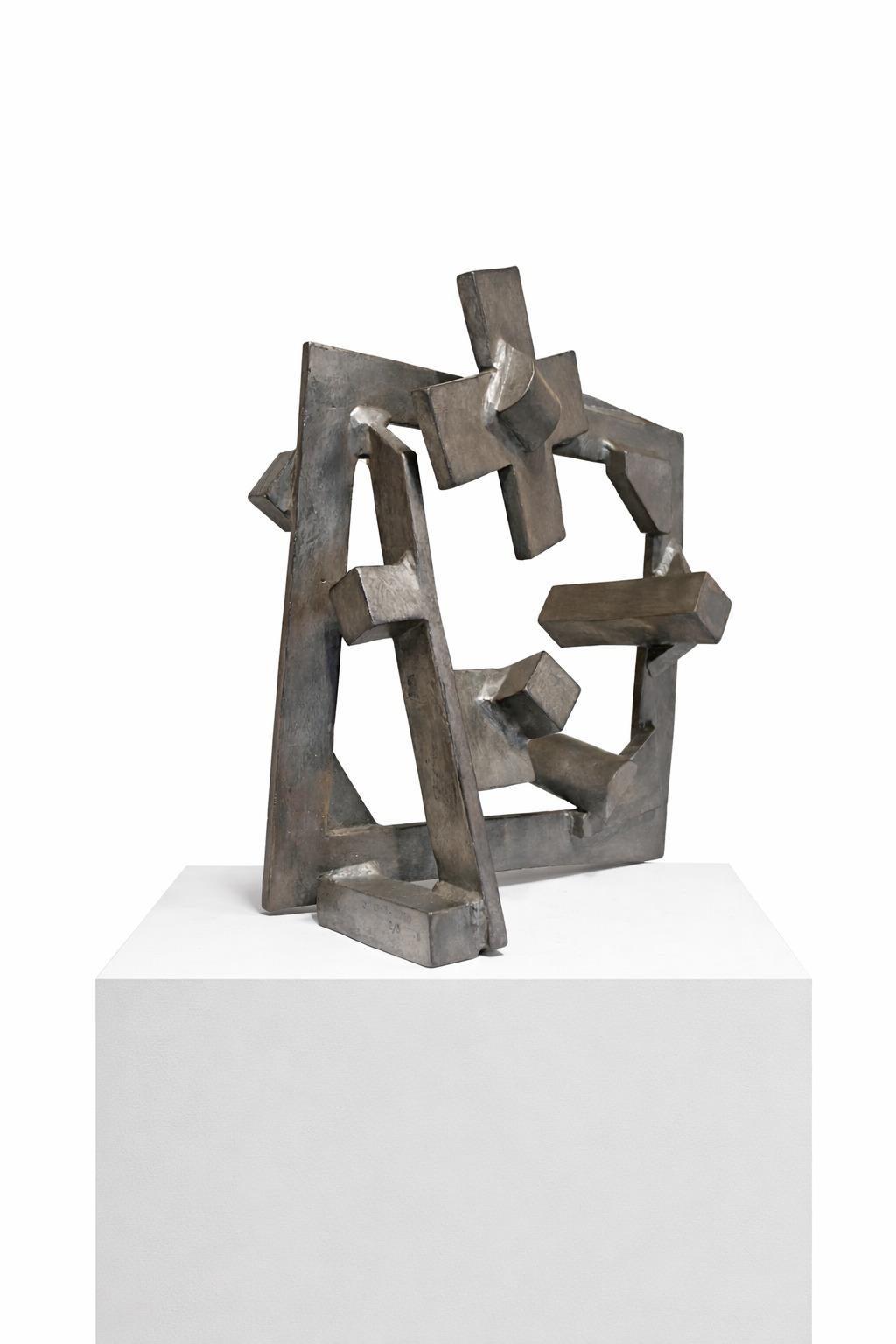 "Silver Square" Joel Perlman, Geometric, Abstract, Modernist Metal Sculpture