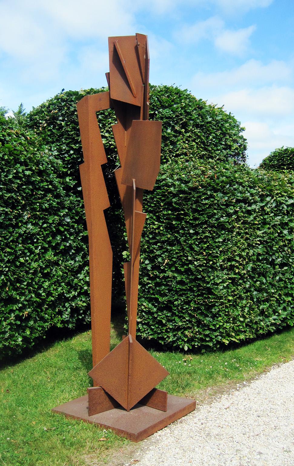 Abstract Sculpture Joel Perlman - Sculpture d'extérieur « Sky Ryder » abstraite, industrielle, acier