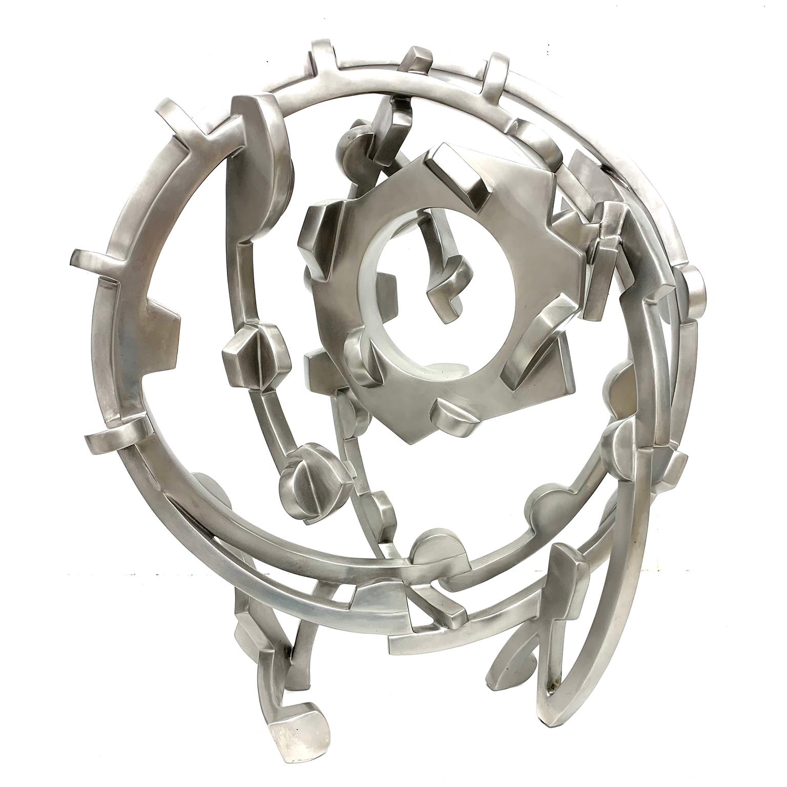 "Stainless Circle" Abstract, Metal Sculpture in shiny stainless steel, Silver